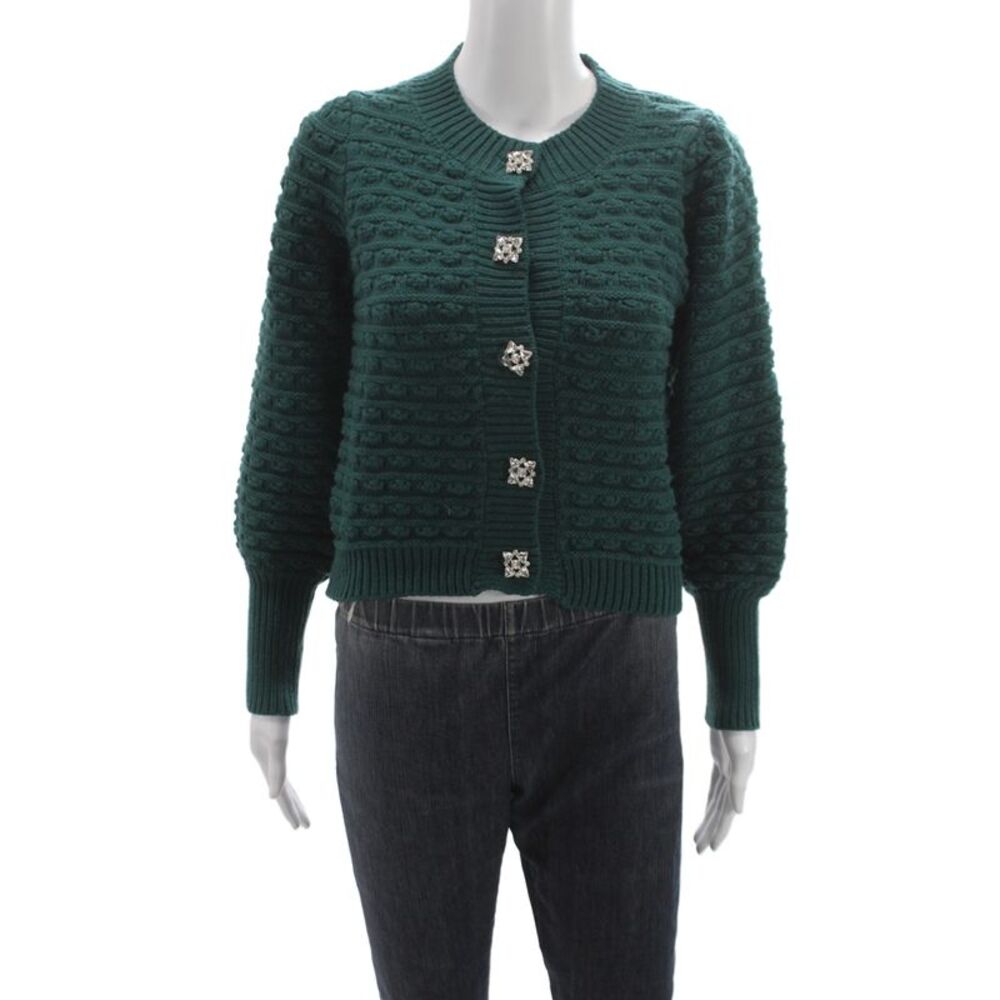 Allison Unisex Cardigan Green Button Viscose Crew Neck Long Sleeve Size XS